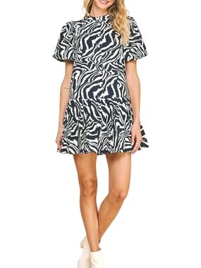 Pinch Navy And White Zebra Print Mini Dress W/ Pockets